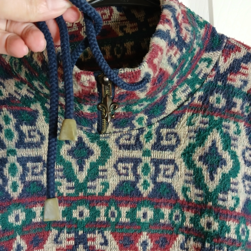 Vintage Sport Carriage Court Colorful Patterned Pullover Fleece Sweater Sz Large - Picture 3 of 8